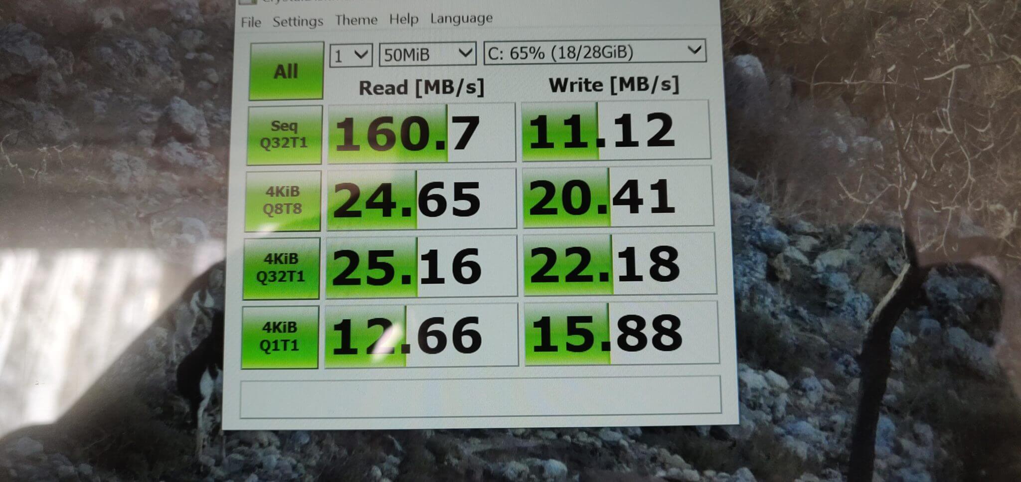 Original Benchmark for the 32Gigabyte eMMC drive in the Geo Flex 2 in 1 laptop