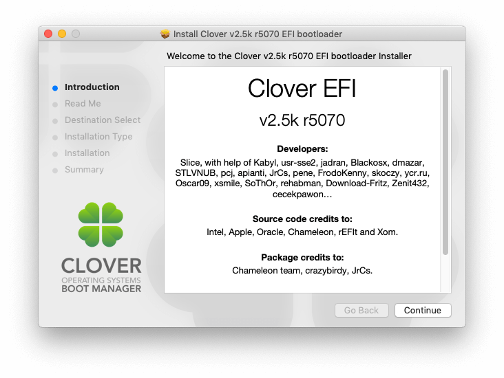 Clover Boot Loader Welcome Screen.