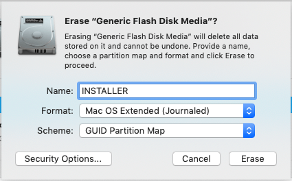 Disk Utility Erase Dialog