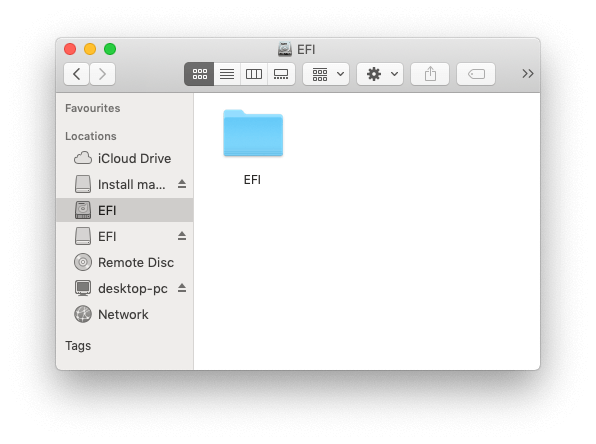 SSD EFI showing EFI folder