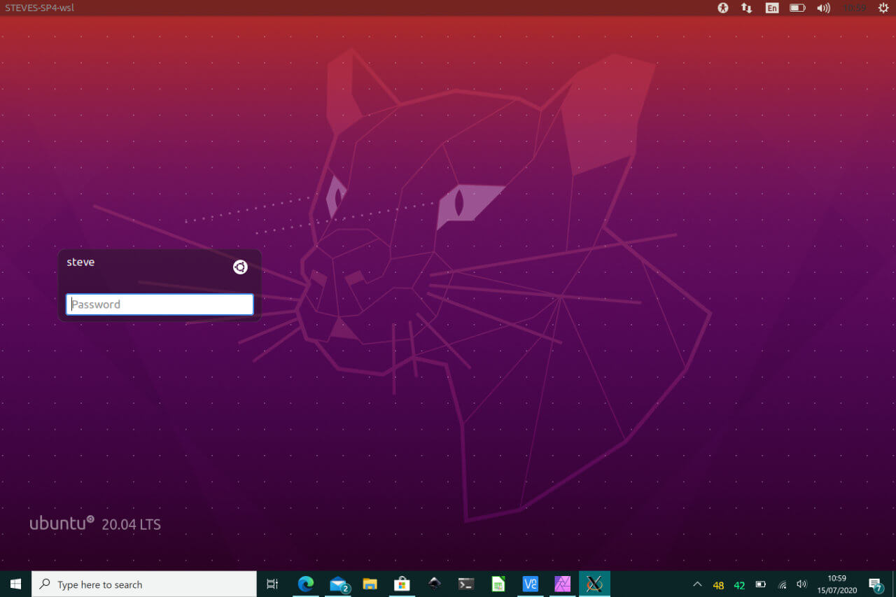 Ubuntu 20.04 Desktop running on Surface Pro 4 Windows 10 using WSL2