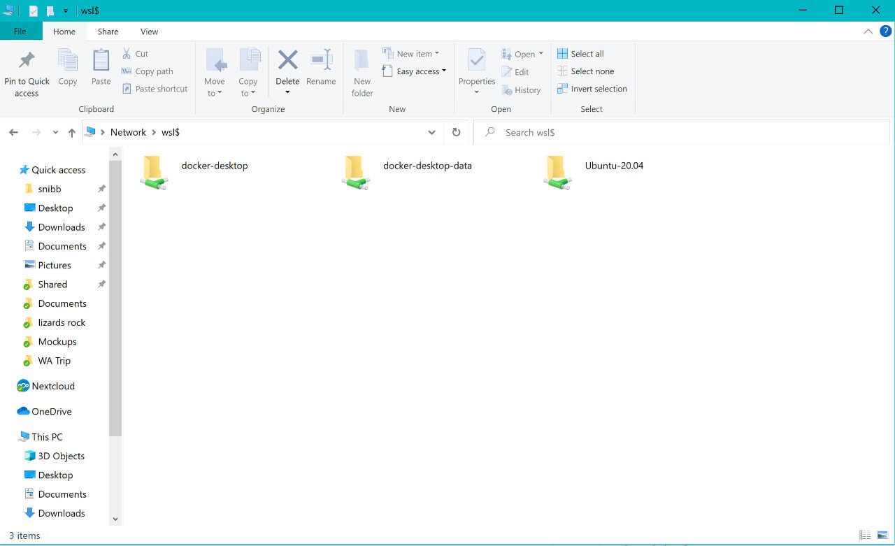 Windows file explorer showing drive connections to WSL instances