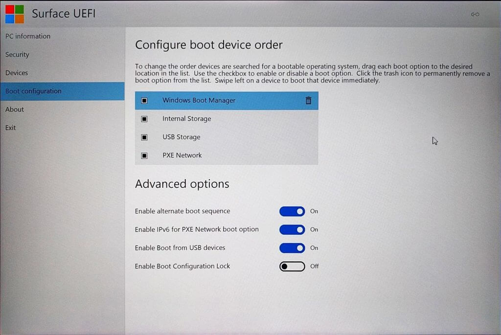 Configure boot device order