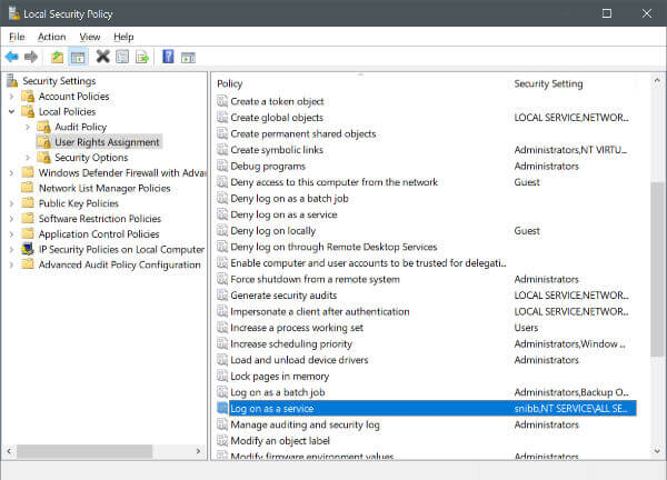 Set Local Policy Logon As A Service