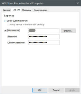 Getting WSL2Host.Exe To Work With A Microsoft Login 5 WSL2Host Service Properties