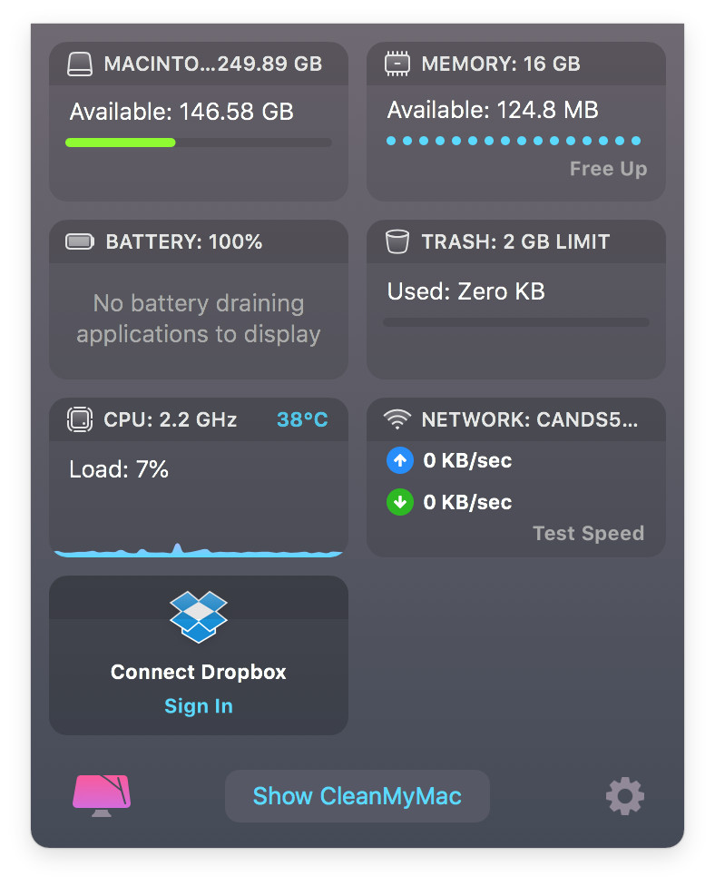 Clean My Mac X  Menu Screenshot
