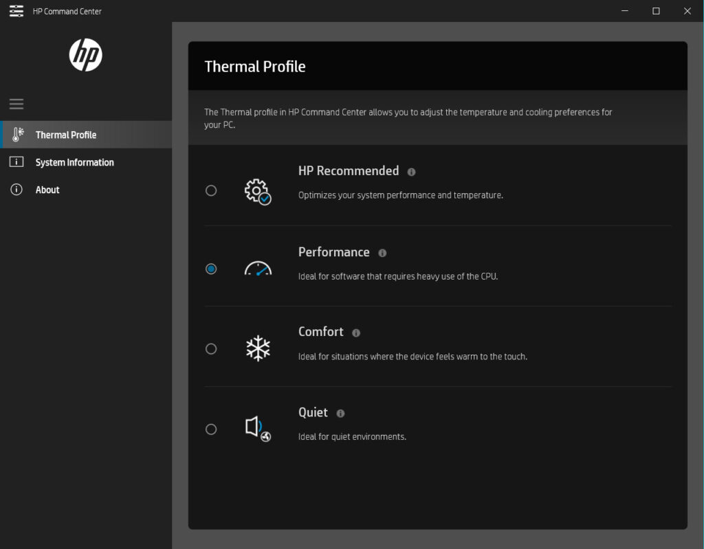 HP Command Center Thermal Profile Now Working Again