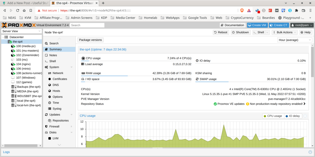 Proxmox VE on Surface Pro 4 Screenshot